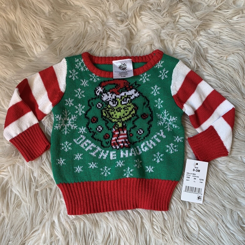 The Grinch 0-3 Mos Sweater Knitted Define Naughty NWT Super‎ Cute NWT 3490